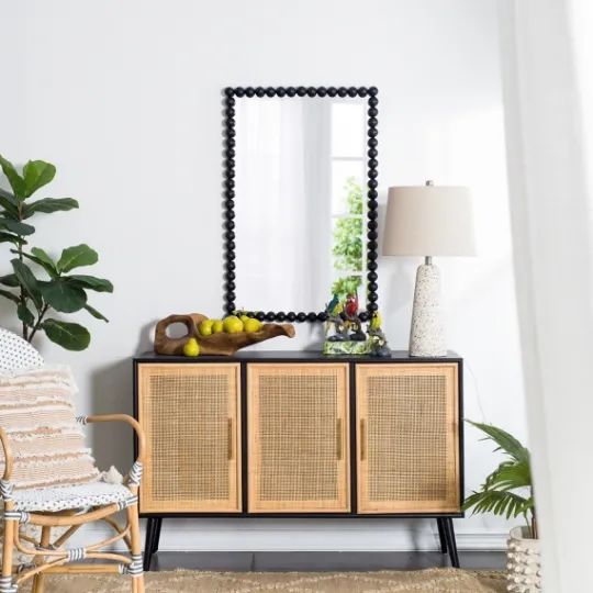 Kirkland's Home Black Metal Rectangle Beaded Wall Mirror- Decorative Mirrors