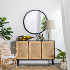 Kirkland's Home Black Metal Round Beaded Wall Mirror- Decorative Mirrors