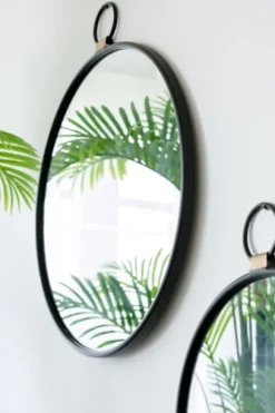 Kirkland's Home Black Metal Round Top Loop Wall Mirror- Decorative Mirrors