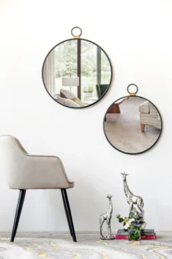 Kirkland's Home Black Metal Round Top Loop Wall Mirror- Decorative Mirrors