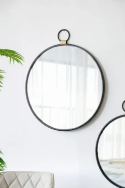 Kirkland's Home Black Metal Round Top Loop Wall Mirror- Decorative Mirrors