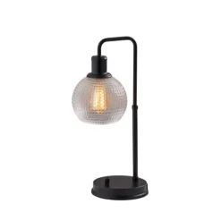 Kirkland's Home Black Metal Table Lamp With Textured Glass Shade- Table Lamps