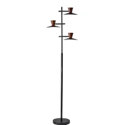 Kirkland's Home Black Metal Wood Accent Contemporary Floor Lamp- Floor Lamps