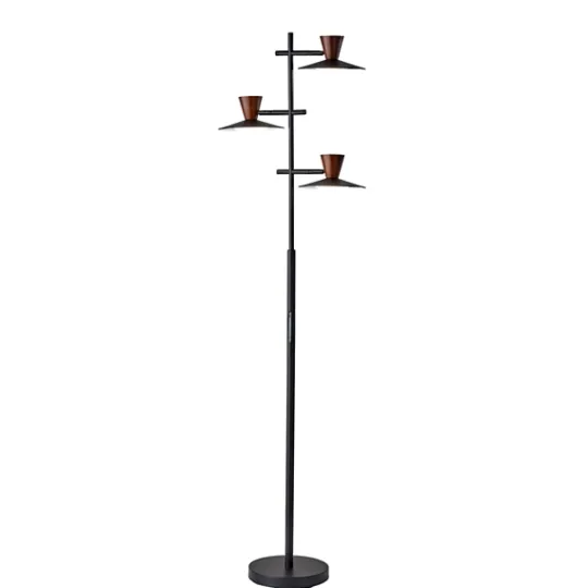 Kirkland's Home Black Metal Wood Accent Contemporary Floor Lamp- Floor Lamps