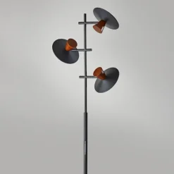 Kirkland's Home Black Metal Wood Accent Contemporary Floor Lamp- Floor Lamps