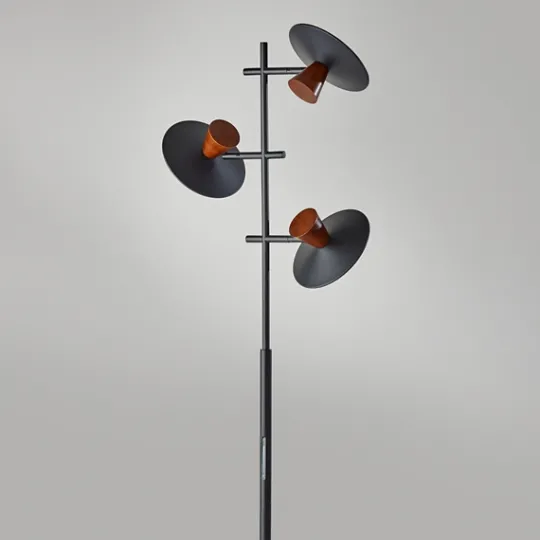 Kirkland's Home Black Metal Wood Accent Contemporary Floor Lamp- Floor Lamps
