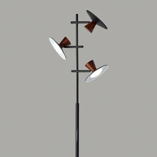 Kirkland's Home Black Metal Wood Accent Contemporary Floor Lamp- Floor Lamps