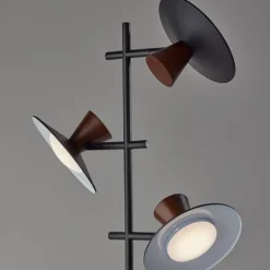 Kirkland's Home Black Metal Wood Accent Contemporary Floor Lamp- Floor Lamps
