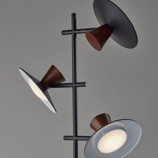 Kirkland's Home Black Metal Wood Accent Contemporary Floor Lamp- Floor Lamps