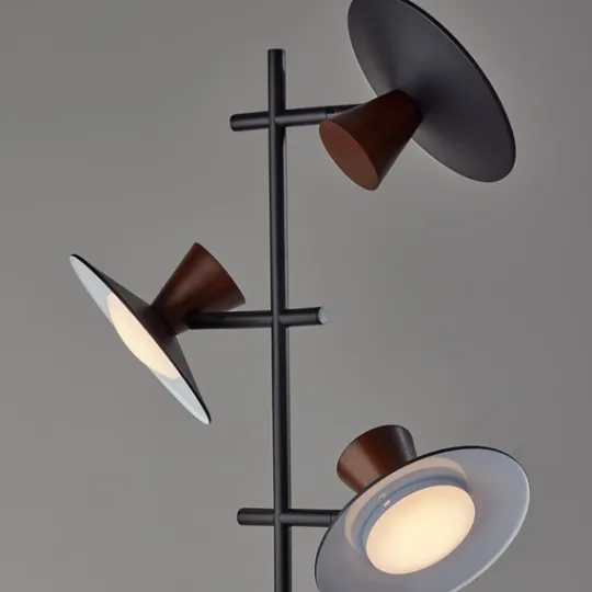 Kirkland's Home Black Metal Wood Accent Contemporary Floor Lamp- Floor Lamps