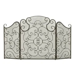 Kirkland's Home Black Metallic Scroll Three-Panel Fire Screen- Fireplace Accessories