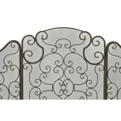 Kirkland's Home Black Metallic Scroll Three-Panel Fire Screen- Fireplace Accessories