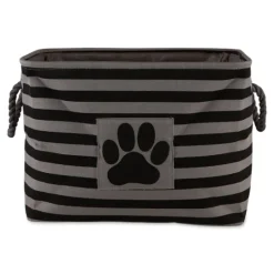 Kirkland's Home Black Paw Patch Stripe Rectangle Pet Basket- Baskets & Boxes