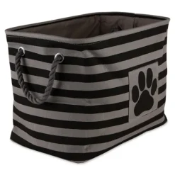 Kirkland's Home Black Paw Patch Stripe Rectangle Pet Basket- Baskets & Boxes