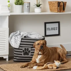 Kirkland's Home Black Paw Patch Stripe Rectangle Pet Basket- Baskets & Boxes