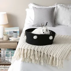 Kirkland's Home Black Pet Bin Pom Pom Storage Basket- Baskets & Boxes