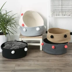 Kirkland's Home Black Pet Bin Pom Pom Storage Basket- Baskets & Boxes