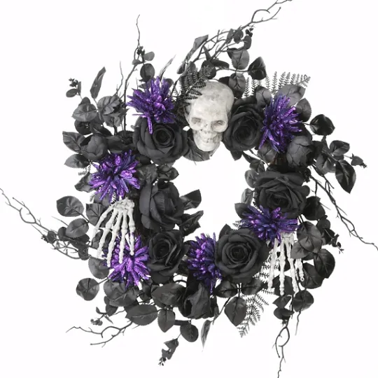 Kirkland's Home Black Purple Leaves Skull Hands Halloween Wreath- Wreaths