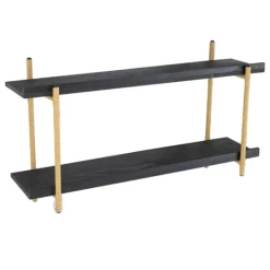 Kirkland's Home Black Rattan Wrapped Double Tiered Wall Shelf- Shelves