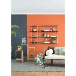 Kirkland's Home Black Rattan Wrapped Double Tiered Wall Shelf- Shelves