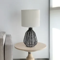 Kirkland's Home Black Rope Woven Table Lamp- Table Lamps