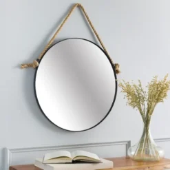 Kirkland's Home Black Round Framed Mirror With Rope, 24 In.- Framed Mirrors
