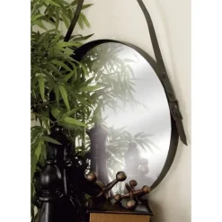 Kirkland's Home Black Round Framed Mirror With Leather Strap- Framed Mirrors