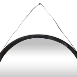 Kirkland's Home Black Round Framed Mirror With Leather Strap- Framed Mirrors