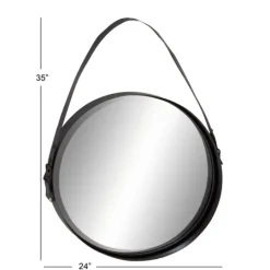 Kirkland's Home Black Round Framed Mirror With Leather Strap- Framed Mirrors