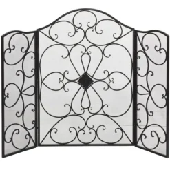 Kirkland's Home Black Scroll Work Metal Fireplace Screen- Fireplace Accessories