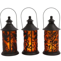 Kirkland's Home Black Spooky Silhouette Led Lanterns, Set Of 3- Lanterns