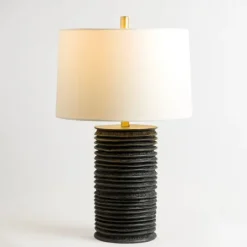 Kirkland's Home Black Stacked Textured Table Lamp- Table Lamps
