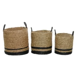 Kirkland's Home Black Stripe Sea Grass Baskets, Set Of 3- Baskets & Boxes