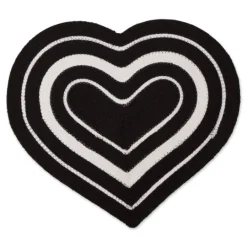 Kirkland's Home Black Striped Heart Pet Bowl Mat- Kitchen & Floor Mats