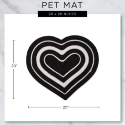 Kirkland's Home Black Striped Heart Pet Bowl Mat- Kitchen & Floor Mats