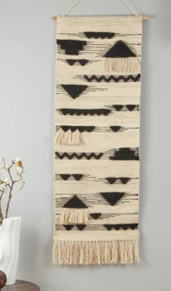 Kirkland's Home Black Textured Macrame Tasseled Wall Hanging- Wall Plaques