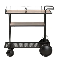 Kirkland's Home Black 3-Tier Industrial Bar Cart- Kitchen Islands & Bar Carts