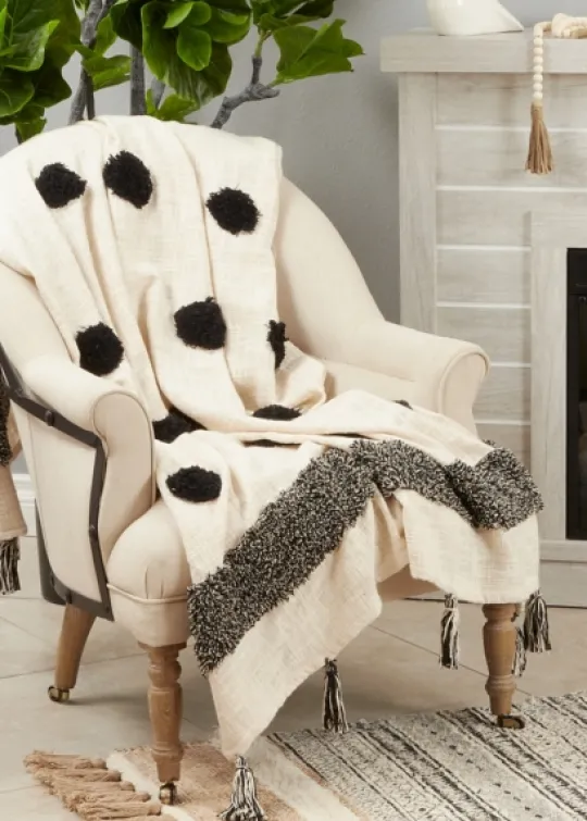 Kirkland's Home Black Tufted Dot Throw Blanket- Blankets & Throws