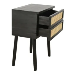Kirkland's Home Black Two-Drawer Rattan Front Accent Table- Accent & End Tables