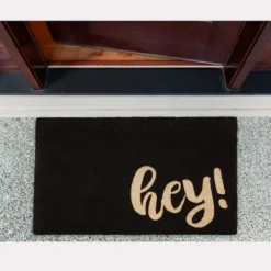 Kirkland's Home Black Whimsical Hey Doormat- Doormats