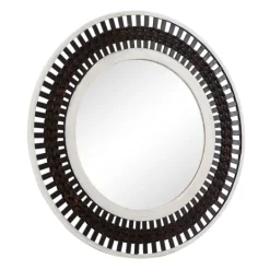 Kirkland's Home Black White Distressed Wood Rope Fiber Wall Mirror- Decorative Mirrors