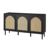 Kirkland's Home Black Wood And Cane Arched Sideboard Cabinet- Cabinets & Sideboards