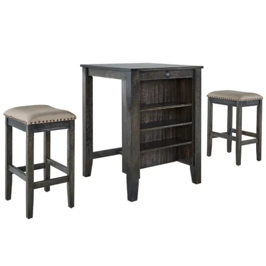 Kirkland's Home Black Wood Linen 3-Pc. Usb Island And Stool Set- Kitchen Islands & Bar Carts