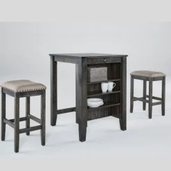 Kirkland's Home Black Wood Linen 3-Pc. Usb Island And Stool Set- Kitchen Islands & Bar Carts