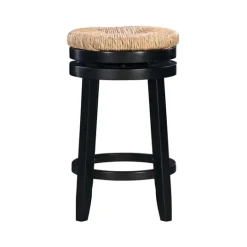Kirkland's Home Black Wood Seagrass Seat Swivel Counter Stool- Bar Stools & Counter Height Stools