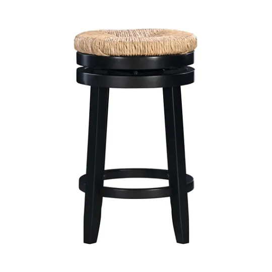 Kirkland's Home Black Wood Seagrass Seat Swivel Counter Stool- Bar Stools & Counter Height Stools