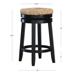 Kirkland's Home Black Wood Seagrass Seat Swivel Counter Stool- Bar Stools & Counter Height Stools
