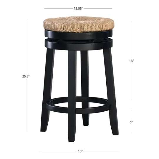 Kirkland's Home Black Wood Seagrass Seat Swivel Counter Stool- Bar Stools & Counter Height Stools