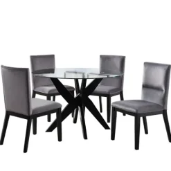 Kirkland's Home Black Wood Table And Gray Chair 5-Pc. Dining Set- Dining Tables