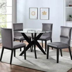 Kirkland's Home Black Wood Table And Gray Chair 5-Pc. Dining Set- Dining Tables